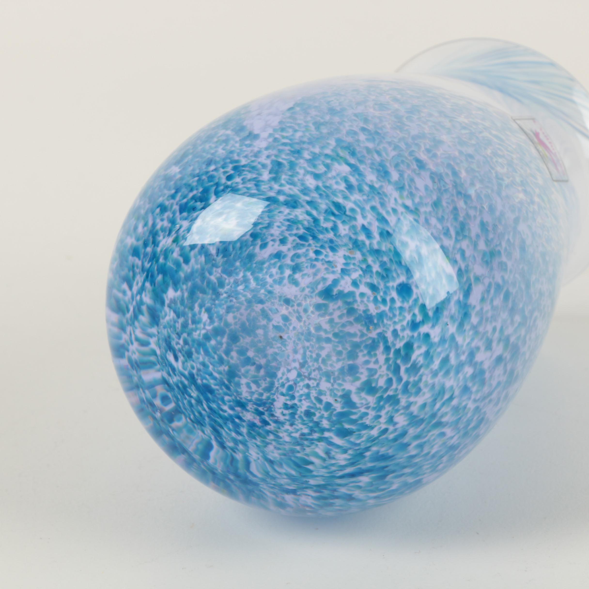 Blue Art Glass Vase and A Blue Art Glass Fish