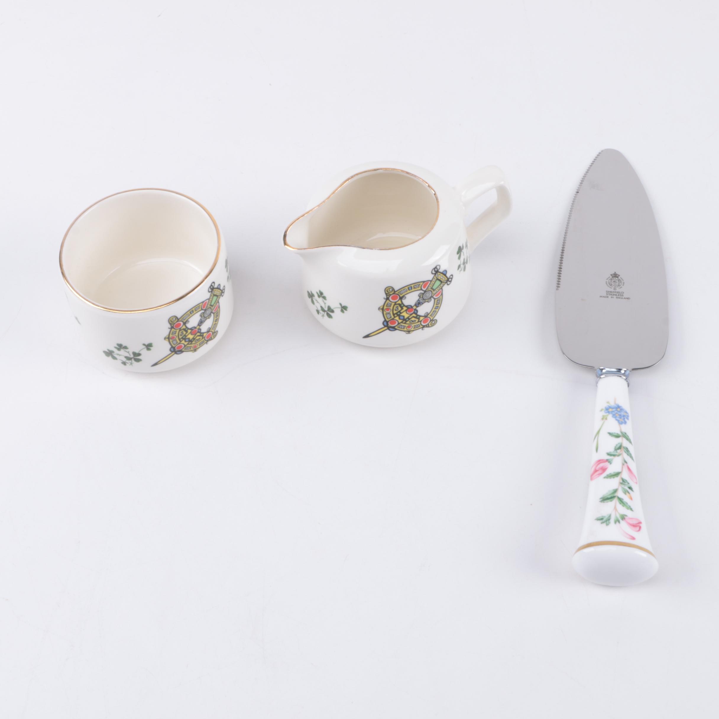 Carrigaline Creamer and Sugar Set with Royal Worcester Cake Knife