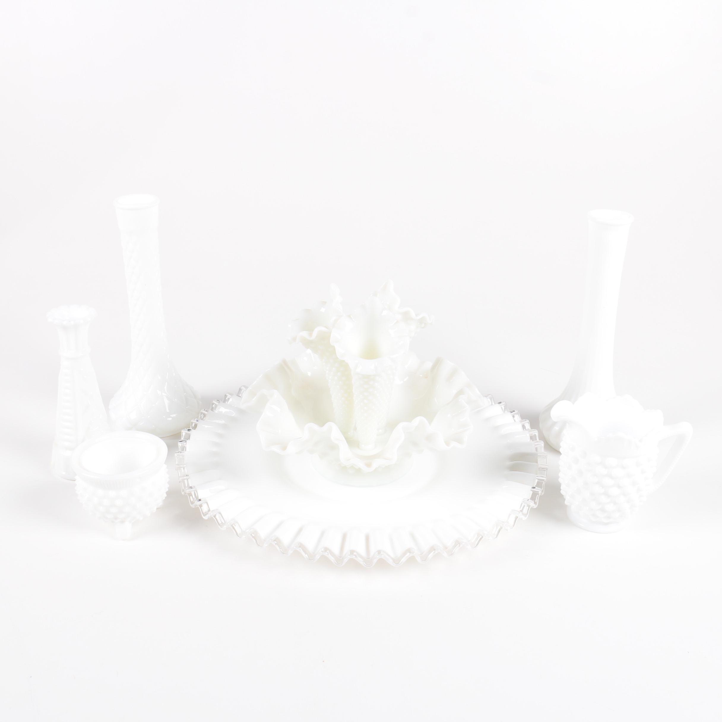 Milk Glass Epergne and Other Decor