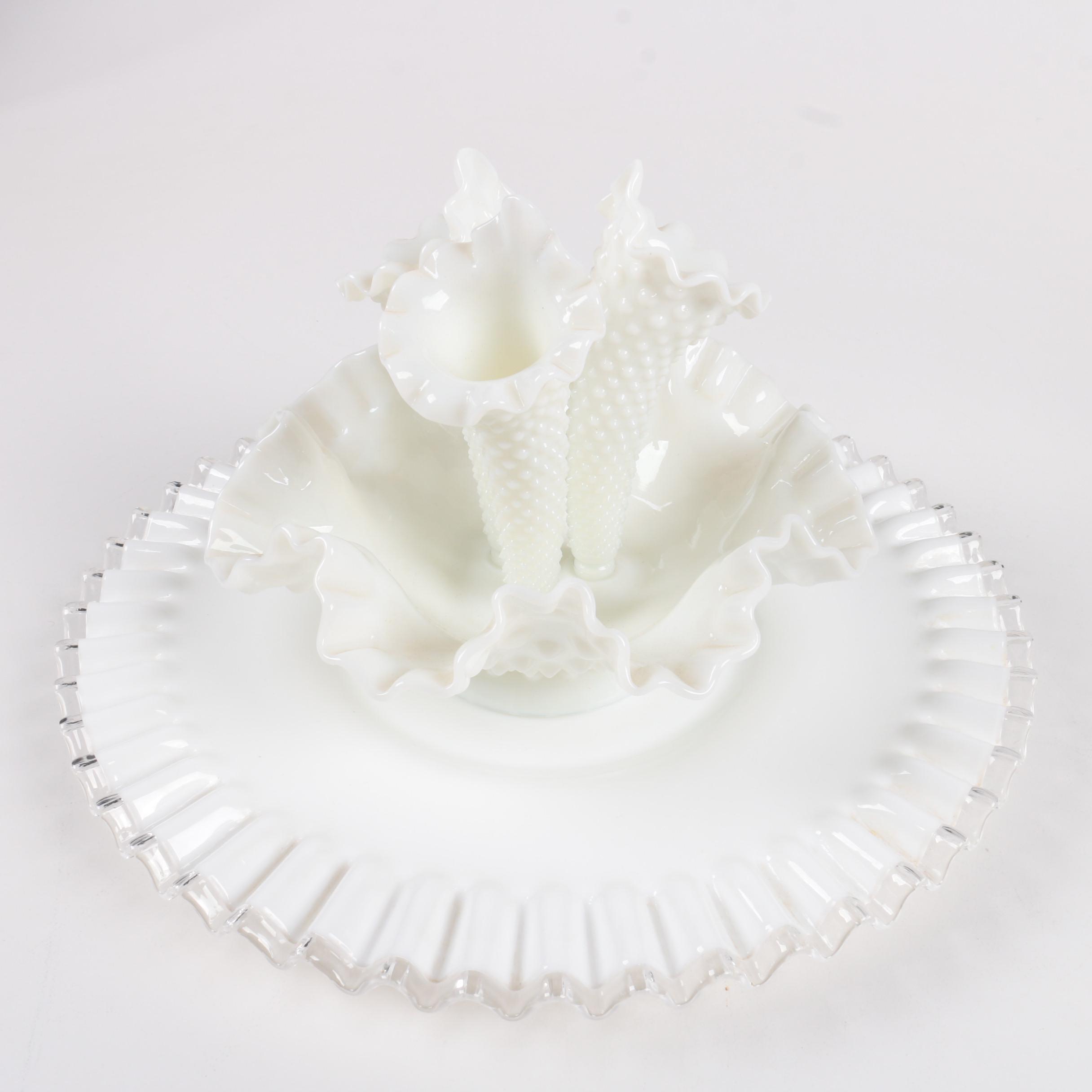 Milk Glass Epergne and Other Decor