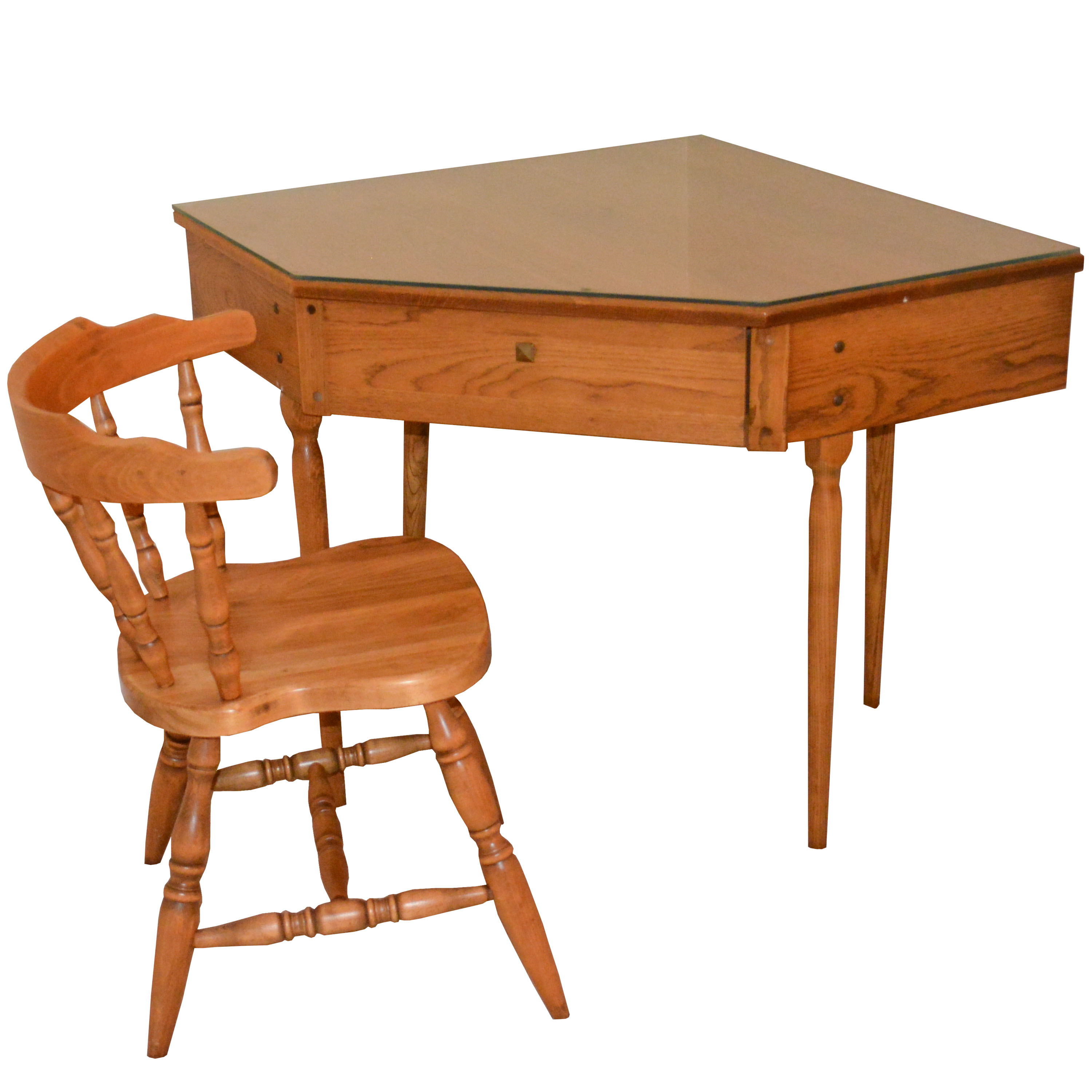 Vintage Oak Corner Desk and Pine Chair