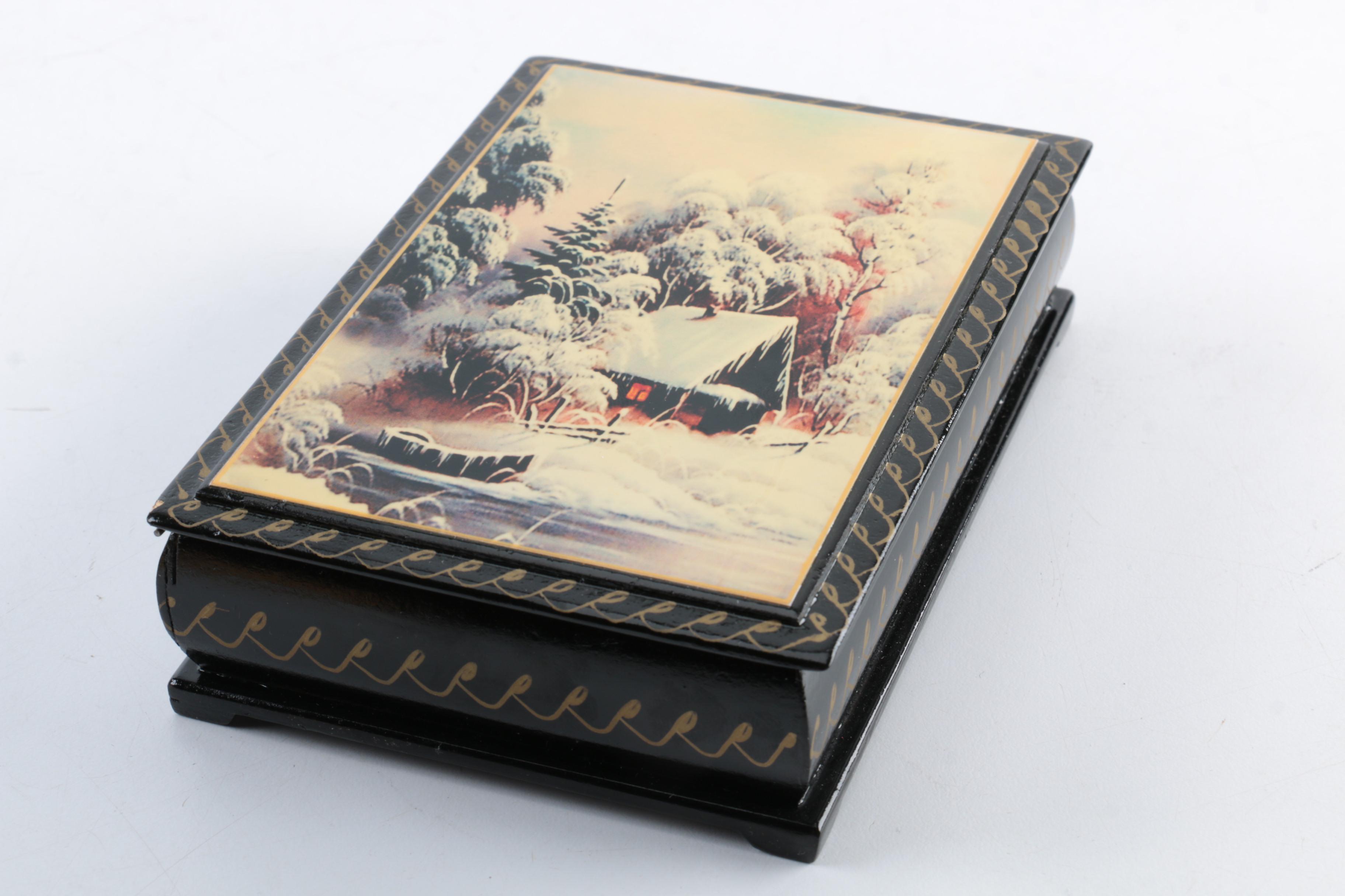 Russian Black Lacquered Trinket Boxes