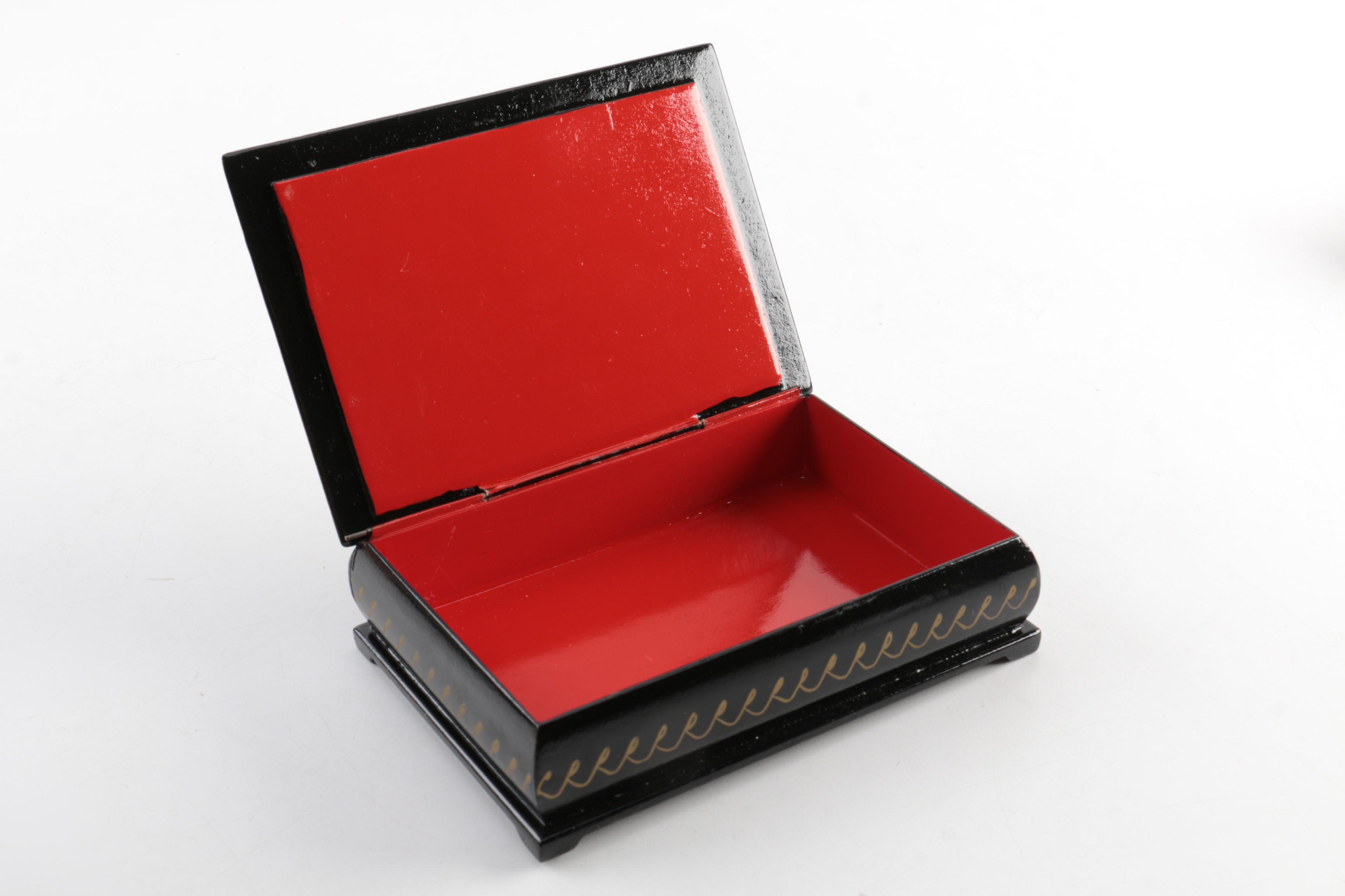 Russian Black Lacquered Trinket Boxes