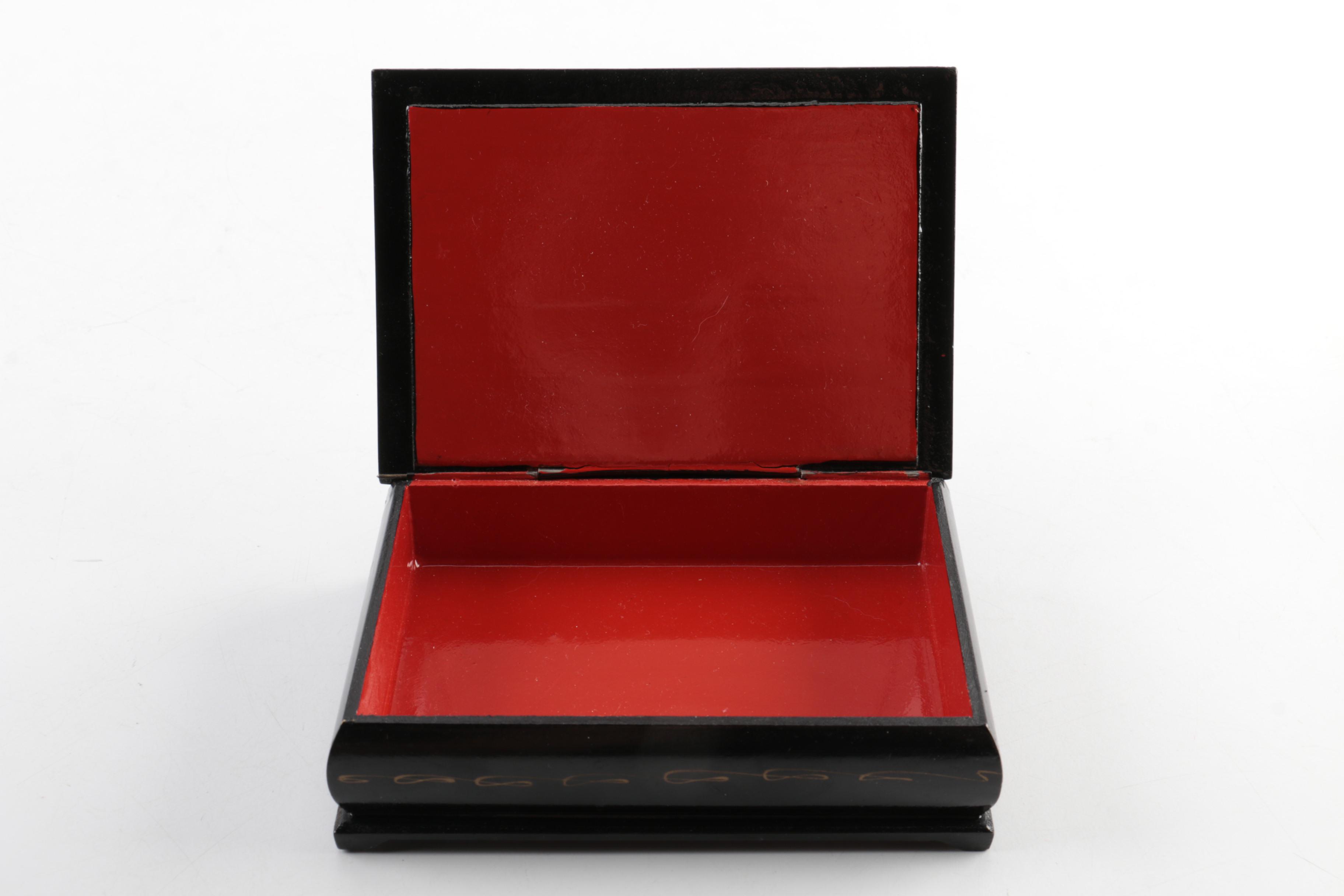 Russian Black Lacquered Trinket Boxes