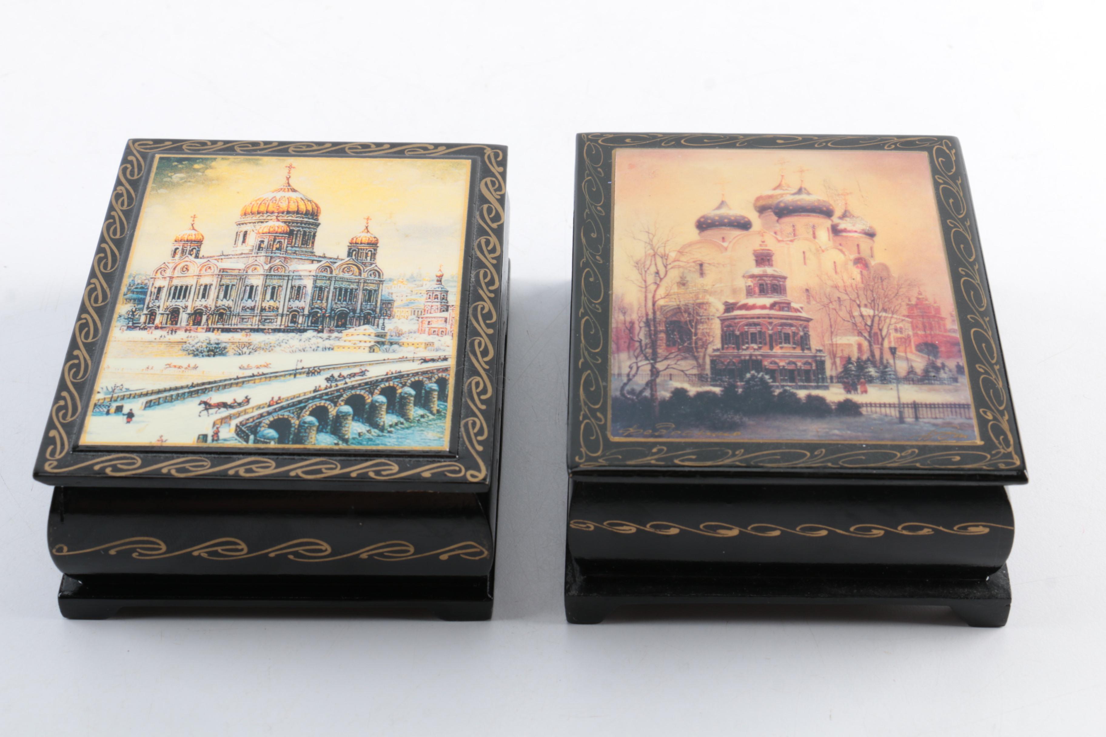 Russian Black Lacquered Trinket Boxes