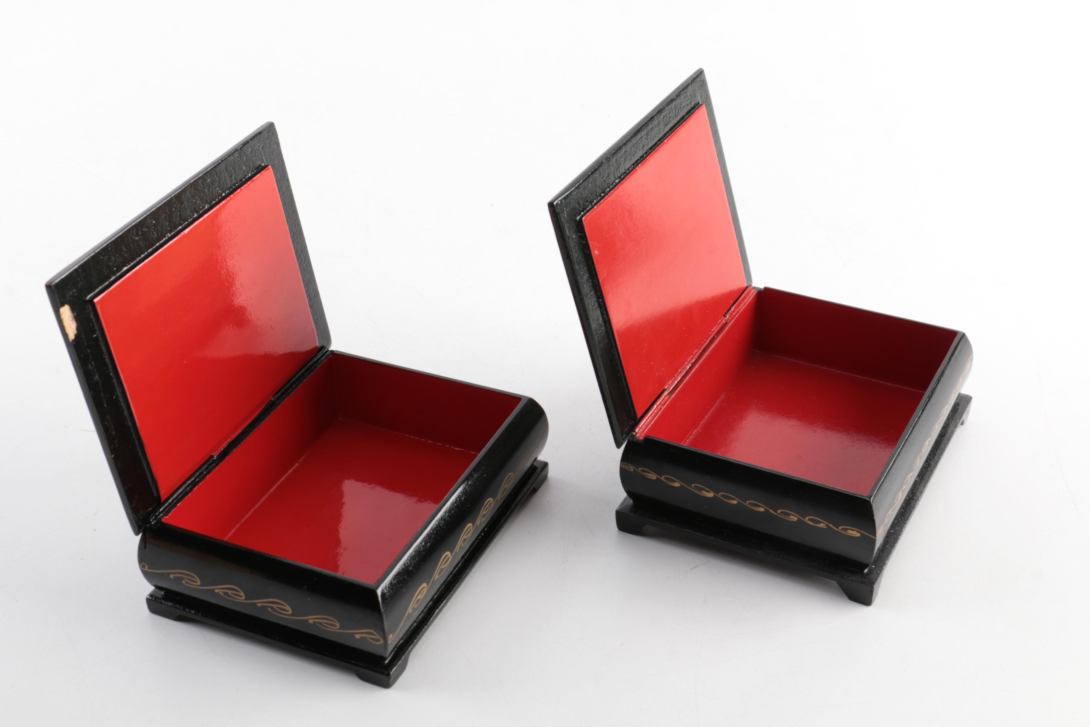 Russian Black Lacquered Trinket Boxes