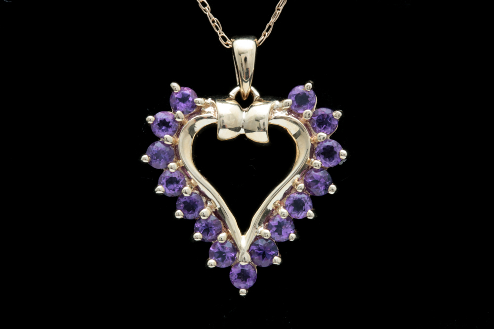 10K Yellow Gold and Amethyst Heart Pendant with Chain