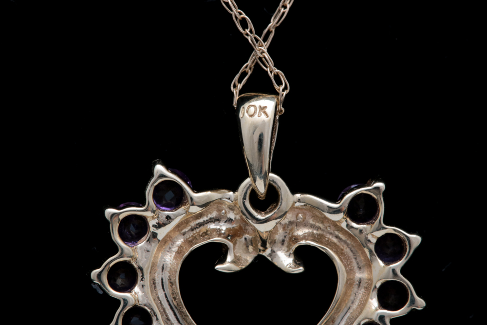 10K Yellow Gold and Amethyst Heart Pendant with Chain