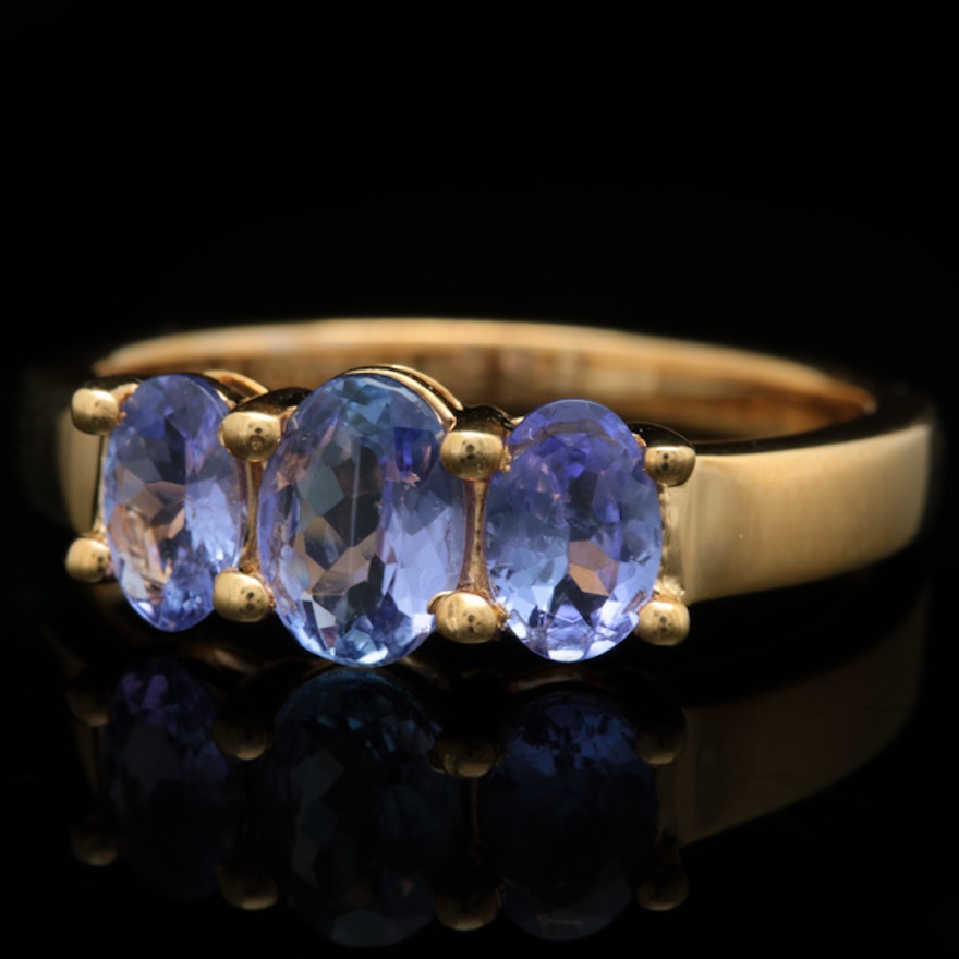 Gold Was on Sterling Silver and 1.33 CTW Tanzanite Three Stone Ring