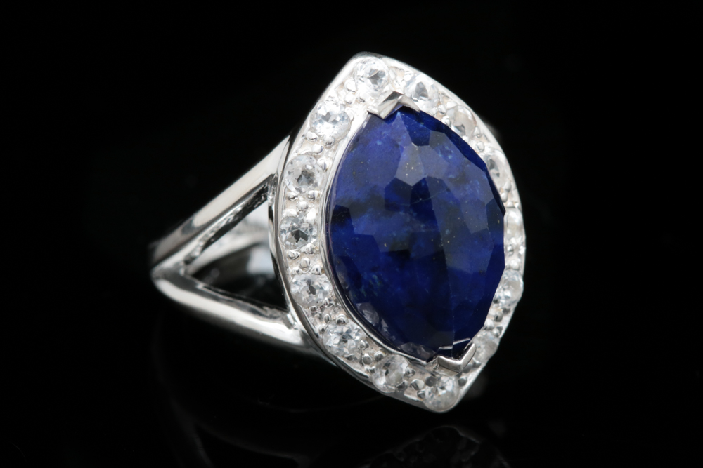 Sterling Silver, Lapis Lazuli and White Topaz Cocktail Ring