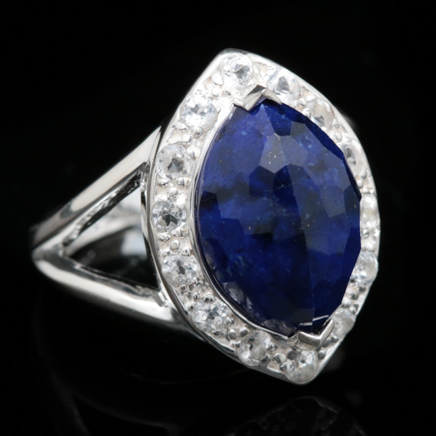 Sterling Silver, Lapis Lazuli and White Topaz Cocktail Ring