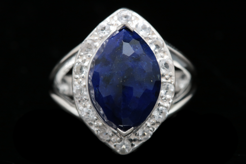 Sterling Silver, Lapis Lazuli and White Topaz Cocktail Ring