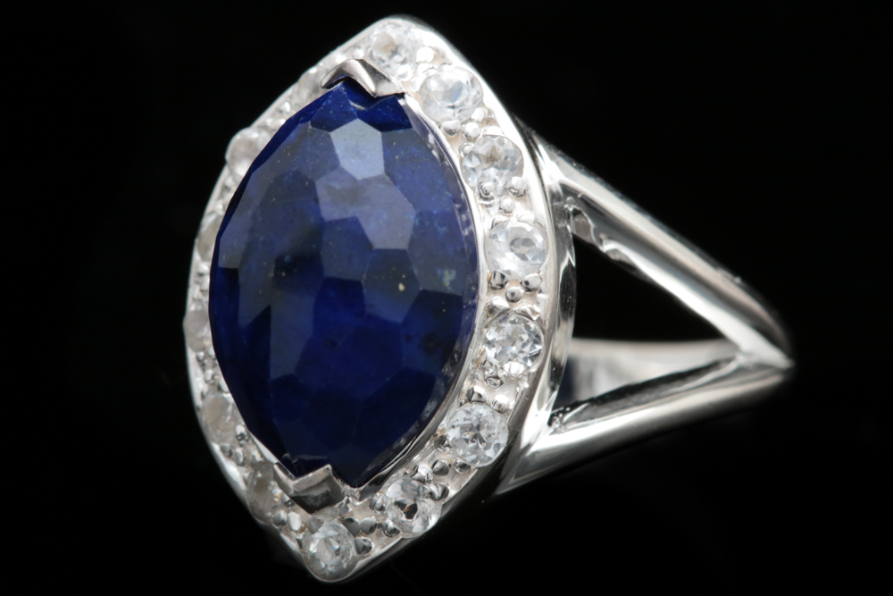 Sterling Silver, Lapis Lazuli and White Topaz Cocktail Ring