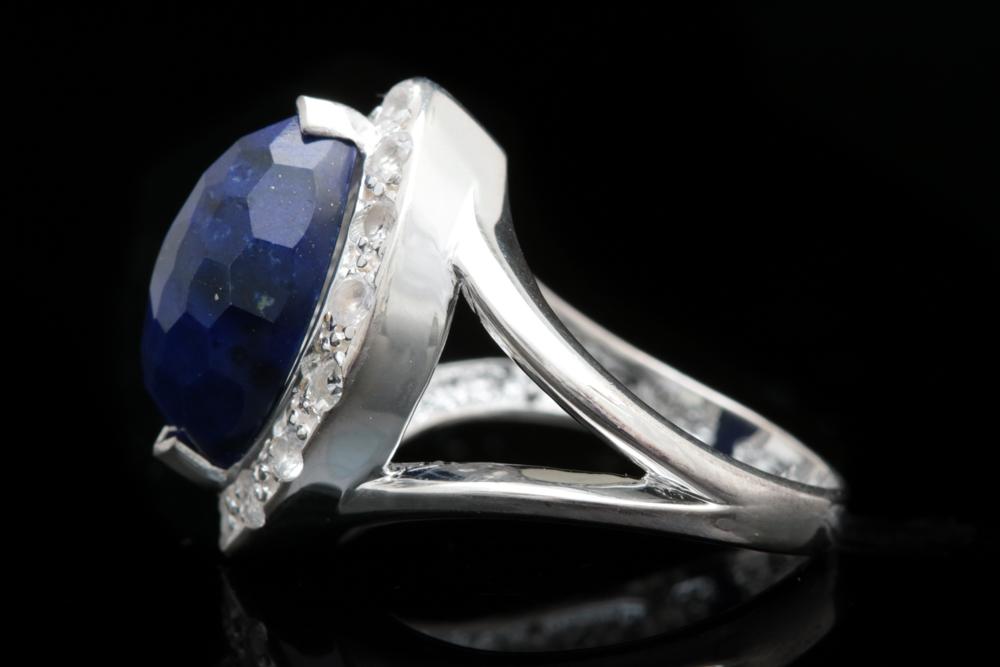 Sterling Silver, Lapis Lazuli and White Topaz Cocktail Ring