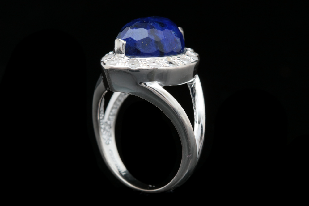 Sterling Silver, Lapis Lazuli and White Topaz Cocktail Ring