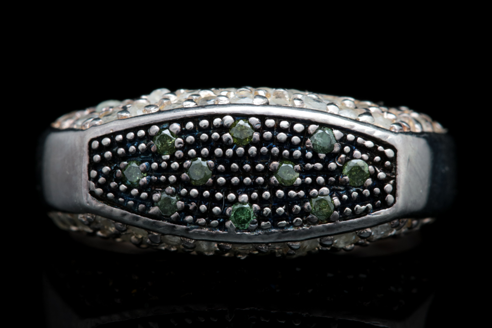 Sterling Silver, Treated Green Diamond and White Sapphire Ring