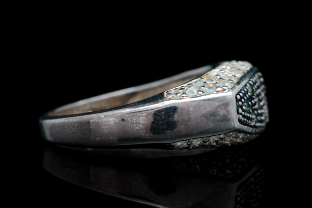 Sterling Silver, Treated Green Diamond and White Sapphire Ring