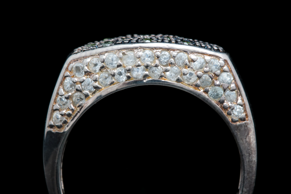 Sterling Silver, Treated Green Diamond and White Sapphire Ring