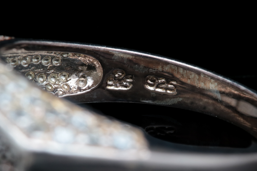 Sterling Silver, Treated Green Diamond and White Sapphire Ring