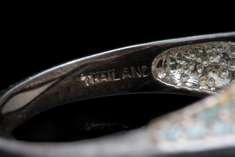 Sterling Silver, Treated Green Diamond and White Sapphire Ring