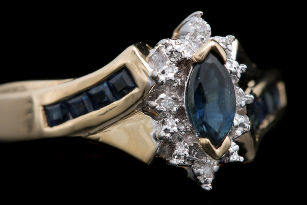 10K Yellow Gold, Blue Sapphire and Diamond Ring