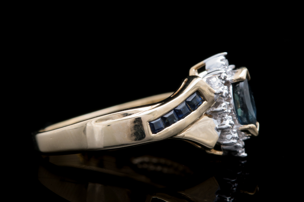 10K Yellow Gold, Blue Sapphire and Diamond Ring