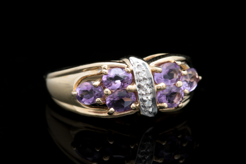 10K Yellow Gold, Amethyst and Diamond Ring