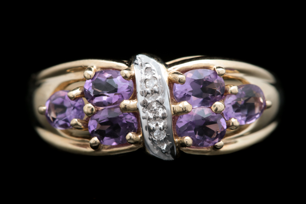 10K Yellow Gold, Amethyst and Diamond Ring