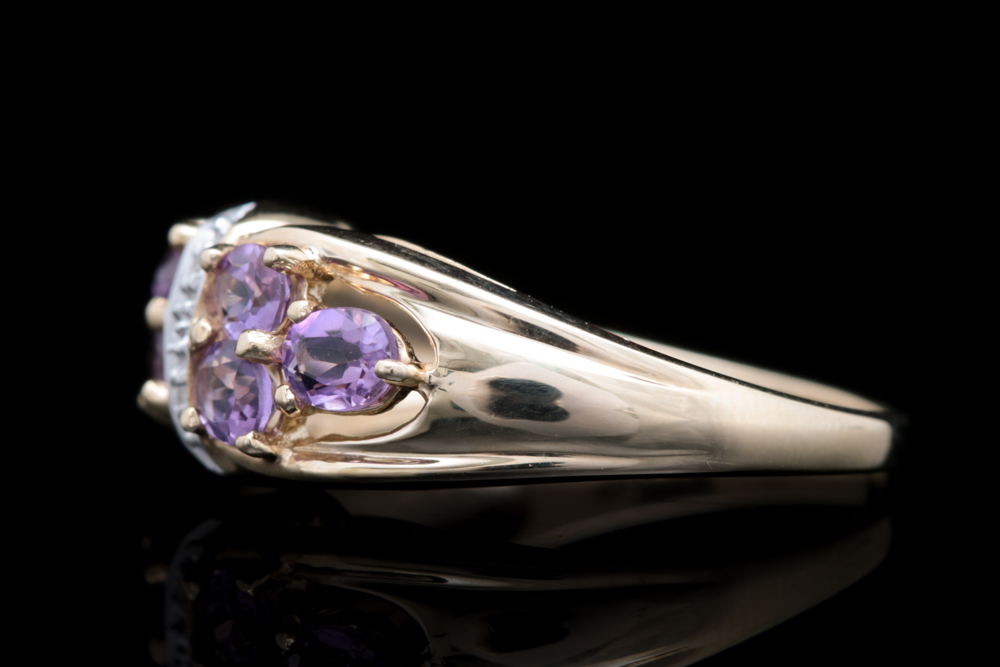 10K Yellow Gold, Amethyst and Diamond Ring