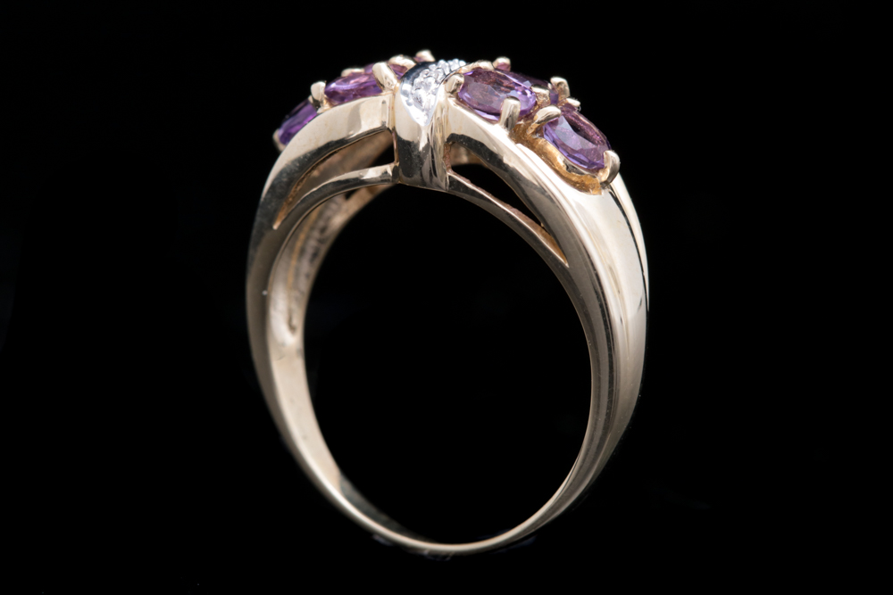 10K Yellow Gold, Amethyst and Diamond Ring