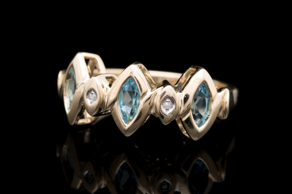 10K Yellow Gold, Blue Topaz and Diamond Ring
