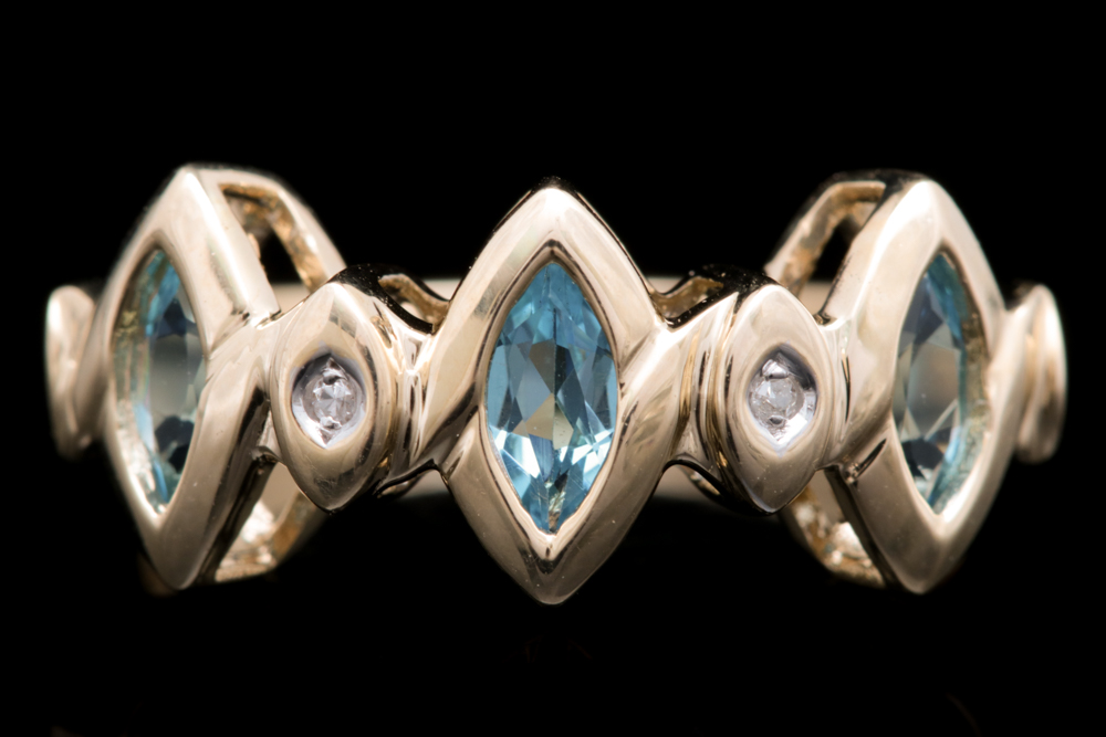 10K Yellow Gold, Blue Topaz and Diamond Ring
