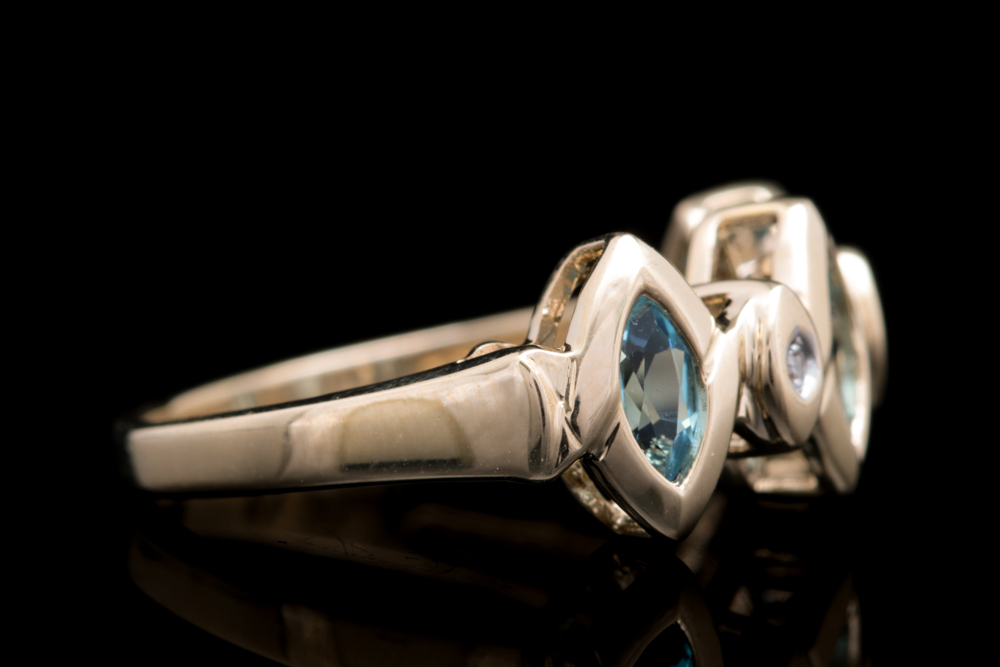 10K Yellow Gold, Blue Topaz and Diamond Ring