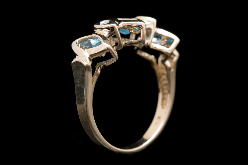 10K Yellow Gold, Blue Topaz and Diamond Ring