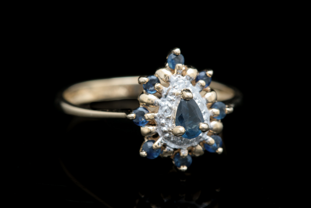 10K Yellow Gold, Blue Sapphire and Diamond Ring
