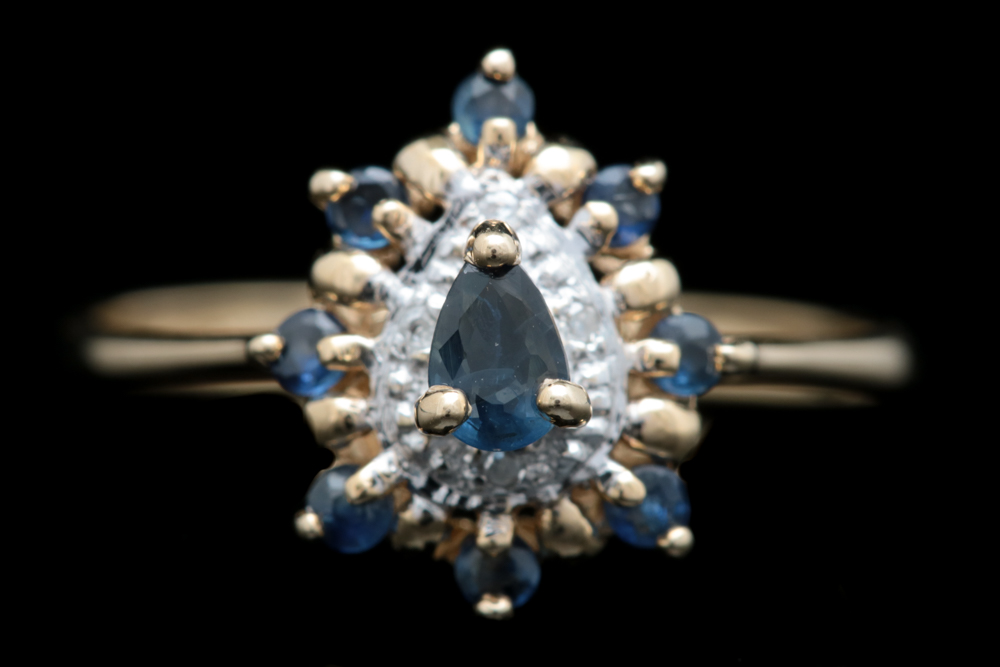 10K Yellow Gold, Blue Sapphire and Diamond Ring