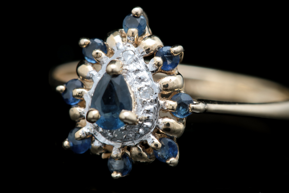 10K Yellow Gold, Blue Sapphire and Diamond Ring