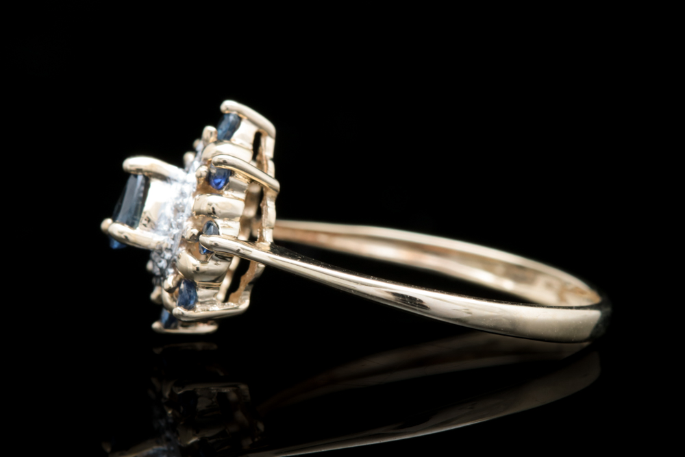10K Yellow Gold, Blue Sapphire and Diamond Ring
