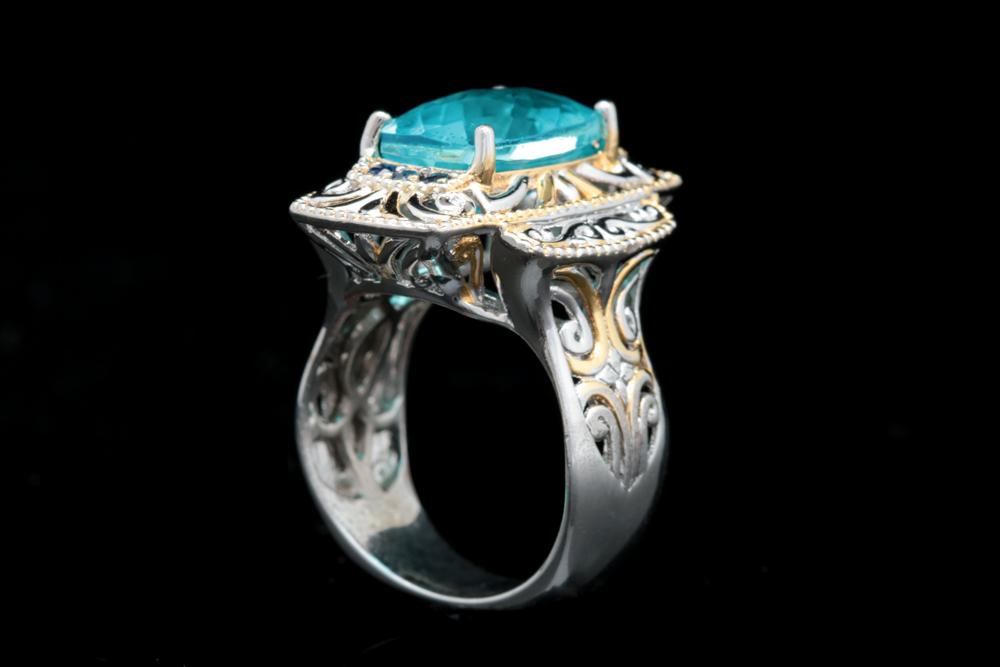 Sterling Silver, Quartz Doublet and Blue Sapphire Ring