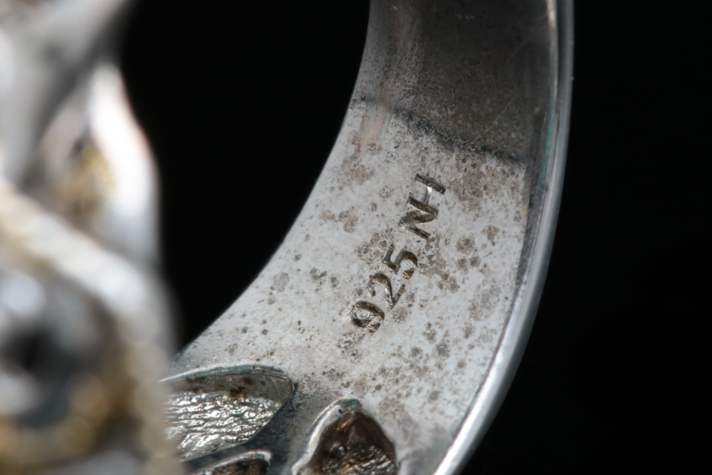 Sterling Silver, Quartz Doublet and Blue Sapphire Ring