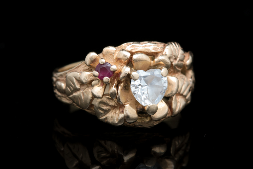 14K Yellow Gold, Ruby and Cubic Zirconia Ring