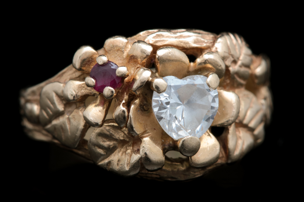 14K Yellow Gold, Ruby and Cubic Zirconia Ring