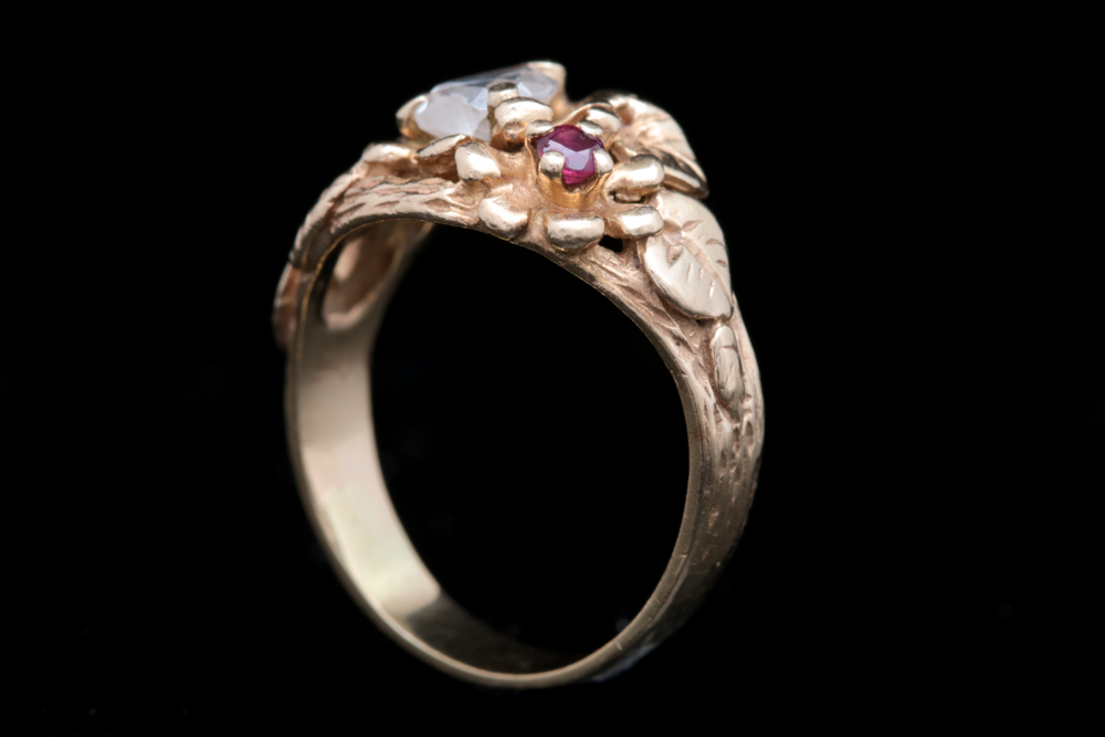 14K Yellow Gold, Ruby and Cubic Zirconia Ring