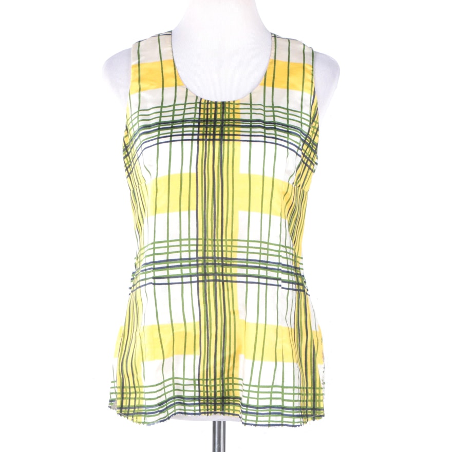 Women's Vintage Cardinali Sample Plaid Sleeveless Silk Blouse