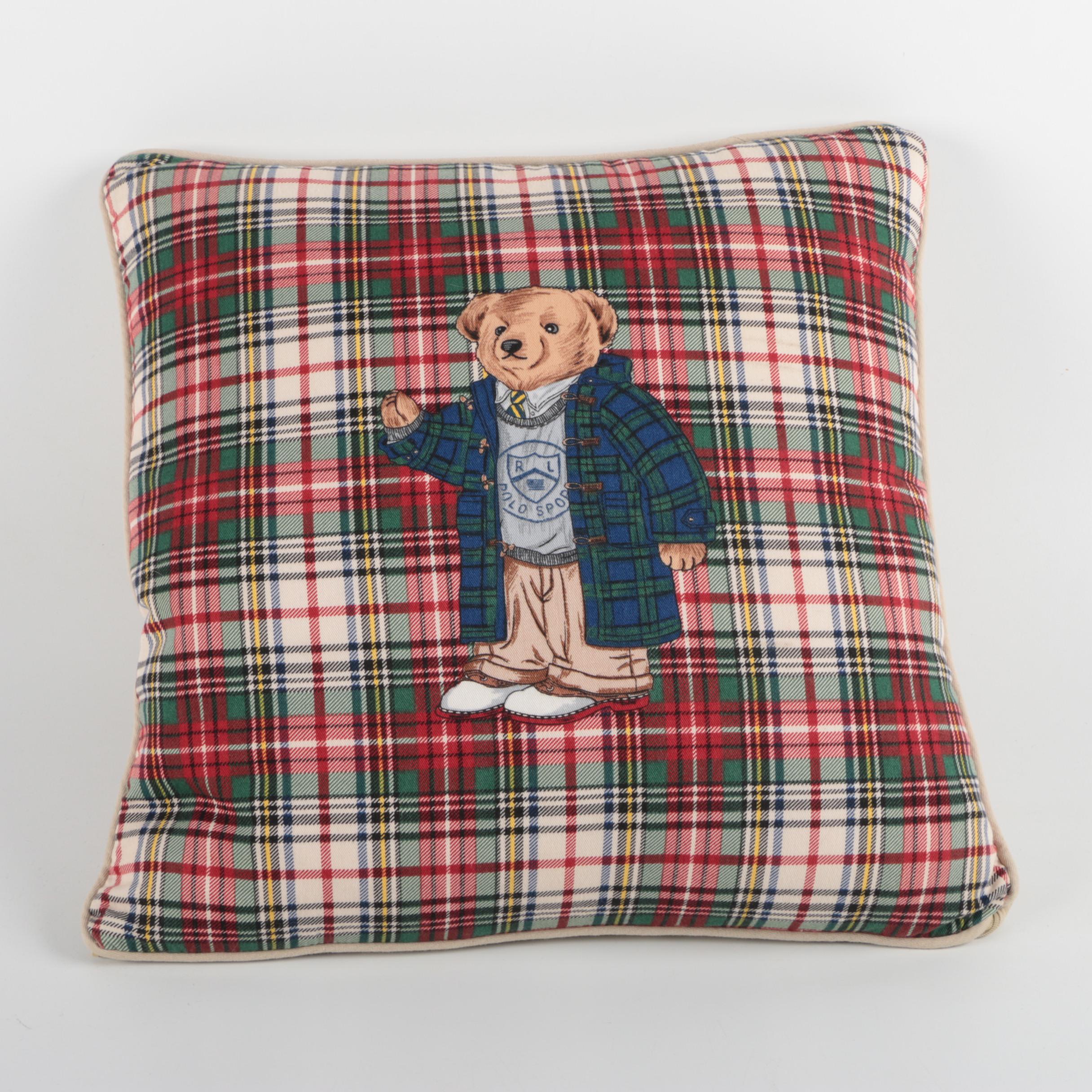 Ralph Lauren Polo Sport Plaid Teddy Bear Pillow