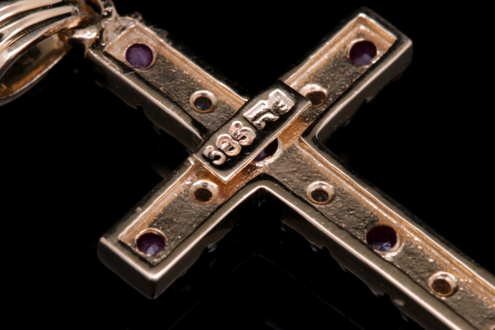 14K Yellow Gold, Ruby and Diamond Cross Pendant