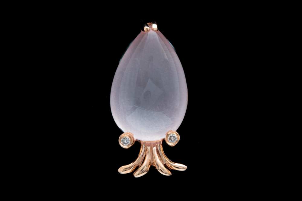 LaBell 14K Rose Gold, Rose Quartz and Diamond Pendant