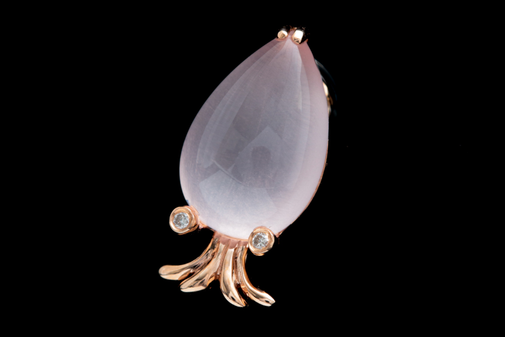 LaBell 14K Rose Gold, Rose Quartz and Diamond Pendant