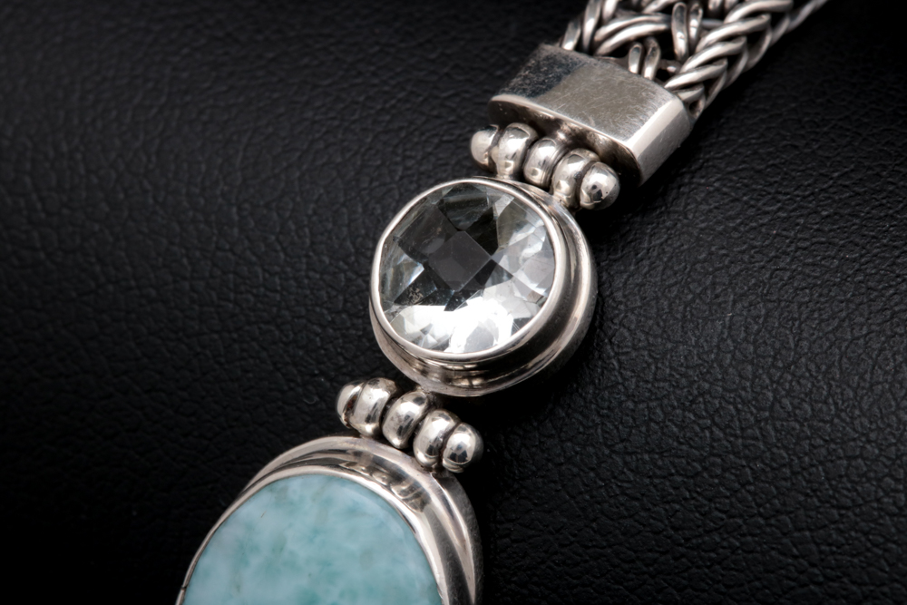 Sterling Silver, Larimar and Praseolite Bracelet