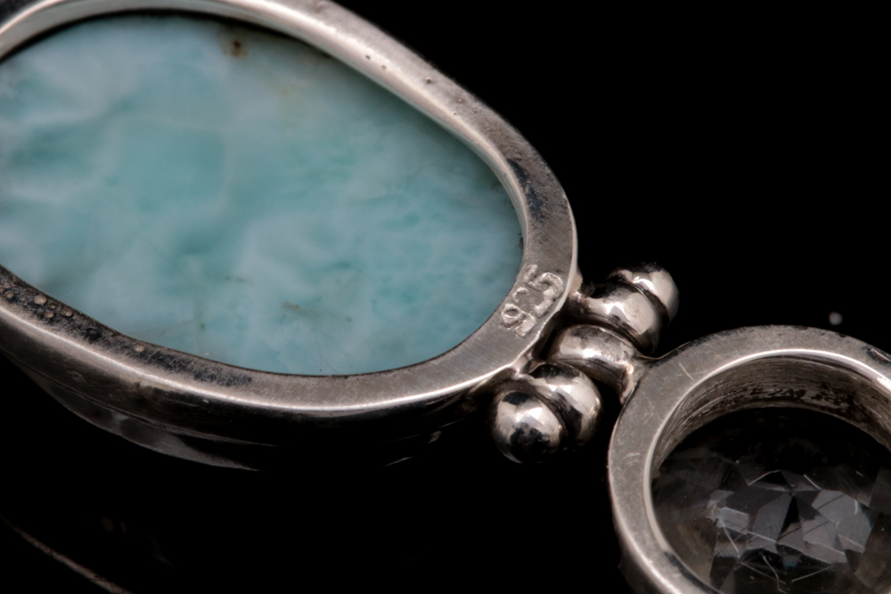 Sterling Silver, Larimar and Praseolite Bracelet
